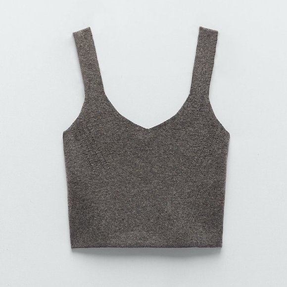 🔴 Zara Womens Wool Pullover Crop Knit Top V Neck Sleeveless  - Size S - Picture 4 of 13